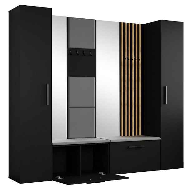 MASSENO MODERNÍ PŘEDSÍŇOVÁ SESTAVA MODULO, 241,2/204/40 cm, černá