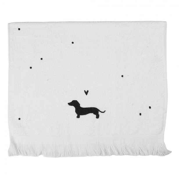 Bílý kuchyňský froté ručník s jezevčíkem a srdíčkem Dog&Cat - 40*66 cm Clayre & Eef