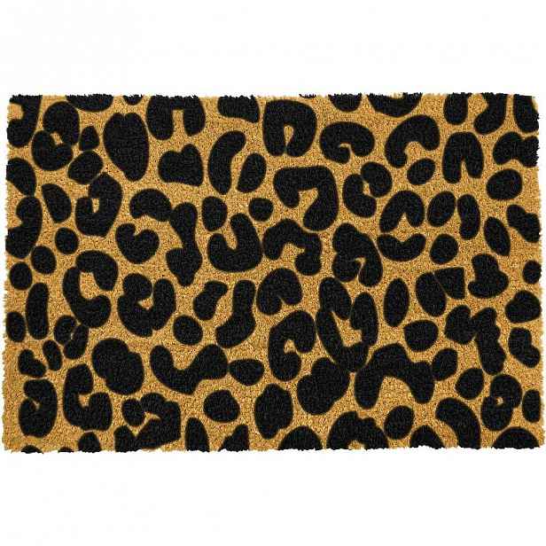 Černá rohožka z přírodního kokosového vlákna Artsy Doormats Leopard, 40 x 60 cm