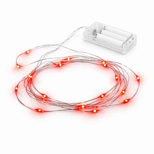 LED světýlka na baterie, kapičky, 2,30 m, červená, 20 diod, drátek, IP20 interiér, 3 × AA
