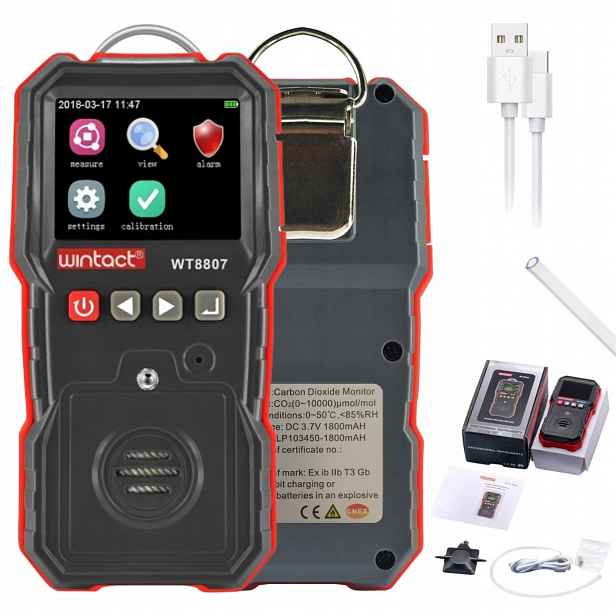 Měřič Oxidu Uhličitého Detektor Koncentrace Senzor CO2 Data Alarm Temp LCD