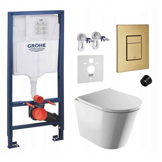 Podomítkový Wc set Grohe s mísou Tampa a tlačítkem zlatý kartáčovaný