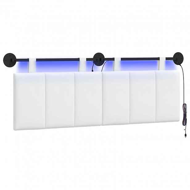 vidaXL Závěsné čelo postele S LED osvětlením Bílá Textil