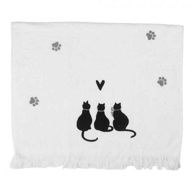Bílý kuchyňský froté ručník s kočkami a srdíčkem Dog&Cat - 40*66 cm Clayre & Eef