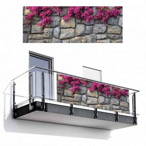 MuchoWow BALKONOVÁ ZÁSTĚNA Bougainvillea - Kamenná zeď - růžová 300x110 cm