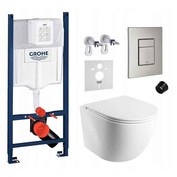 Wc sada Grohe Rapid s miskou Cmwbp s tlačítkem nerezová ocel matná