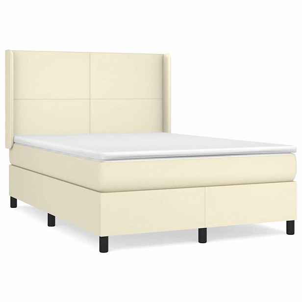 vidaXL Box spring postel s matrací krémová 140x190 cm umělá kůže