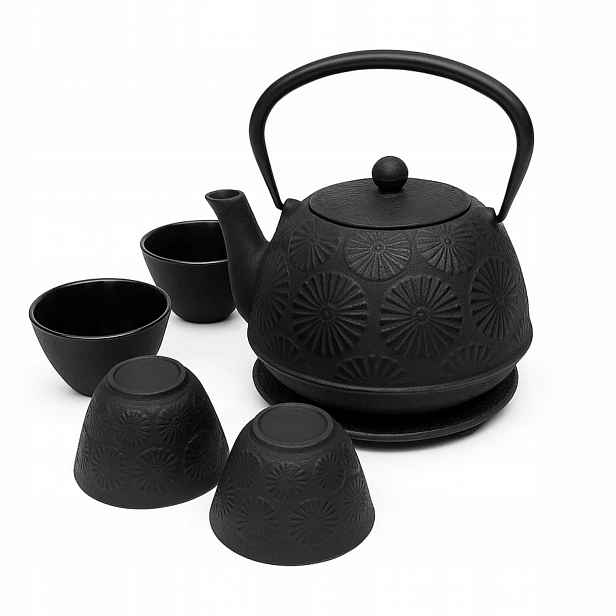 Litinový Džbán Na Čaj S Čarodějnicemi A Podstavcem 1200 ML Černý 18X15X18