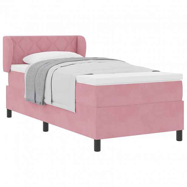 vidaXL Postel s boxspringem s čelo Růžová 90 x 190 cm samet