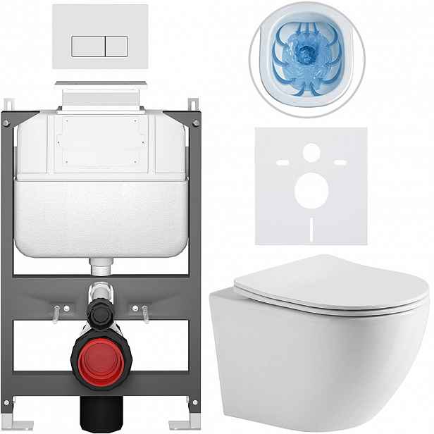 Kompletní WC set Basic/Cesso - bílá lesklá - WC tlačítko Modulo/Bílá - ovládání shora - předstěnová instalace - 49x36 cm - 8050BD85955
