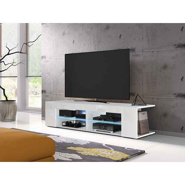 Moderní TV stolek Spine 140, bílý + LED