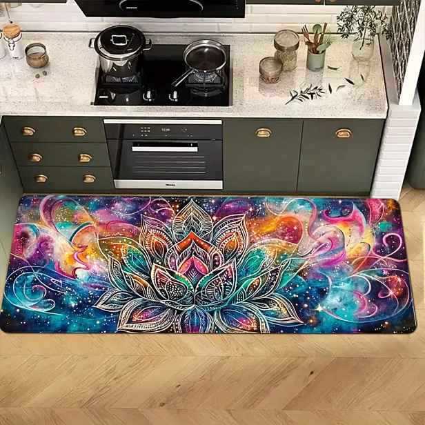 TEMU 1 ks, Kouzelná barevná mandala kuchyňská podložka - Protiskluzová savá rohožka do domácnosti, protiskluzová a voděodolná, měkká a pohodlná,
