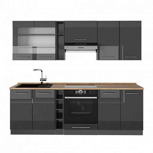 Vicco KUCHYŇSKÝ KOUT Fame-Line Antracitový vysoký lesk 235 cm , PD Dub
