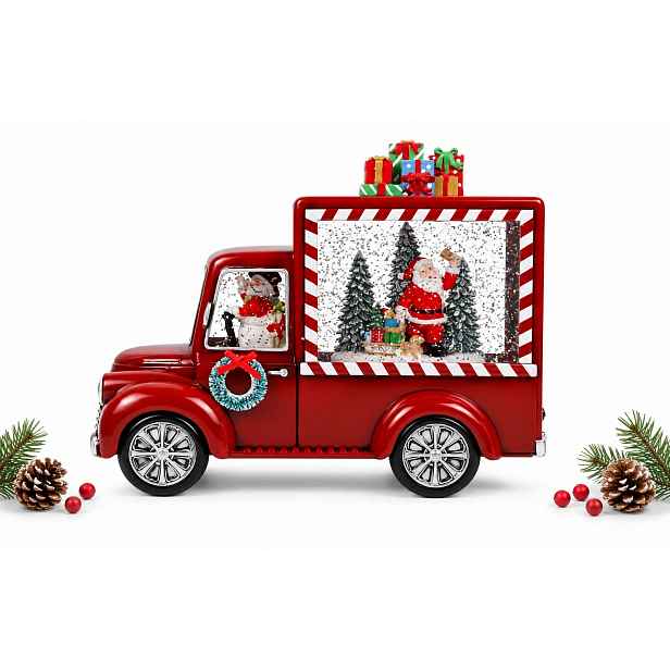 Led Vánoční Auto S Mikulášem A Sněhem Hudba Usb 23 CM Dekorace