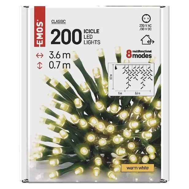 Led vánoční rampouchy, 3,6 m, venkovní i vnitřní, teplá bílá, programy