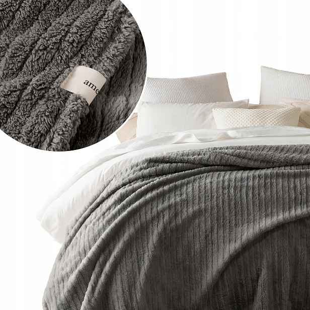 ROOM99 Deka 200x220 šedá, tmavě šedá, velký měkký pléd, přehoz na postel, pohovka Ame