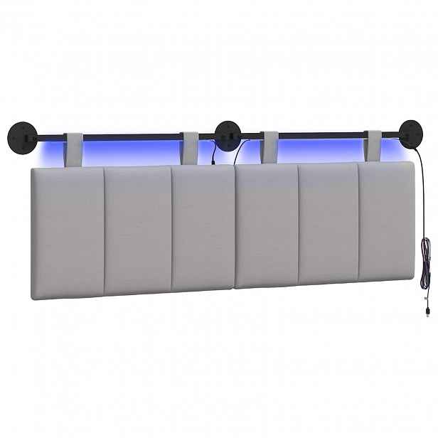 vidaXL Závěsné čelo postele S LED osvětlením Oblačno šedá Textil