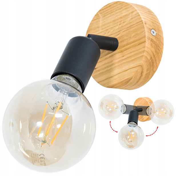 Nástěnná Led lampa Dubová Fi 10 cm E27 nad zrcadlo do koupelny, stropní