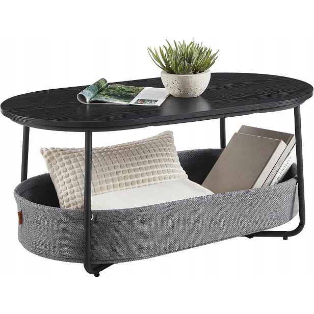 Oválný konferenční stolek vasagle oválný 100 x 55 x 45,7 cm, černý, šedý