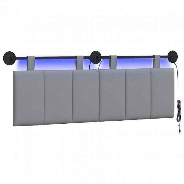 vidaXL Závěsné čelo postele S LED osvětlením Světle šedá Textil
