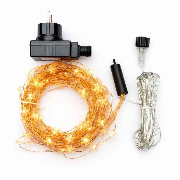 LED světelný řetěz, hvězdičky, 12 pramenů × 1,5 m,  venkovní, teple bílá, 180 diod, měděný kabel, IP44, vč. zdroje