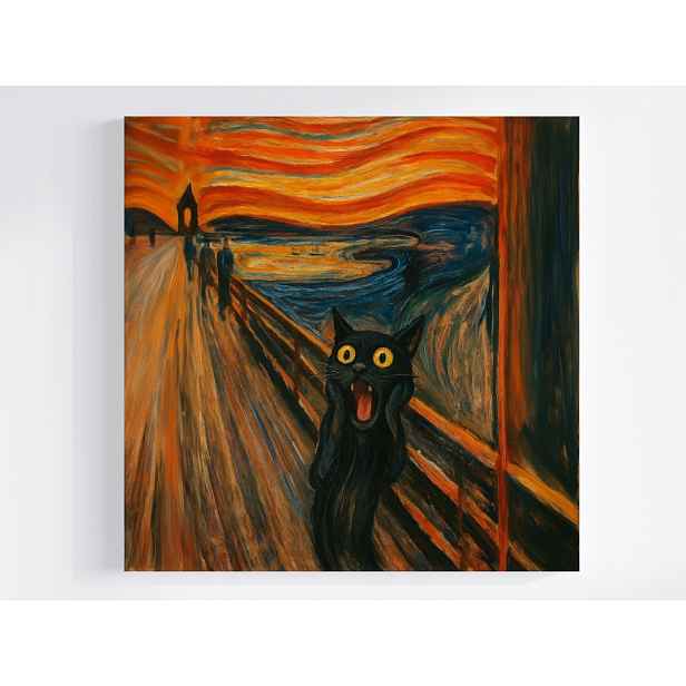 Obraz Na Plátně Canvas Grafika Munch Styl Křik Černá Kočka 60x60