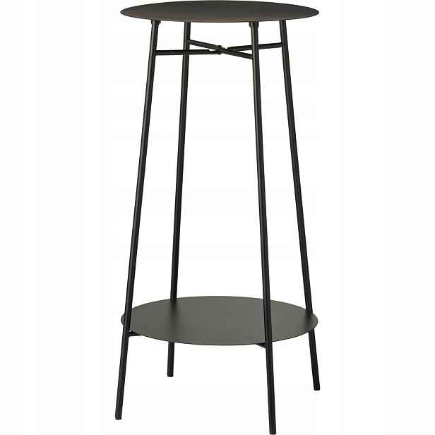 Odkládací Stolek Kovový Černý Ø 35 CM Výška 60 CM 2 Úrovně