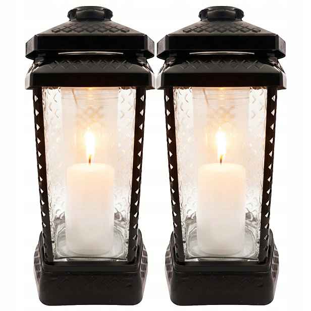 2x Hřbitovní Svíčka Velký Skleněný Ozdobný Na Hrob Hřbitov Lampion Dekor Klasický C