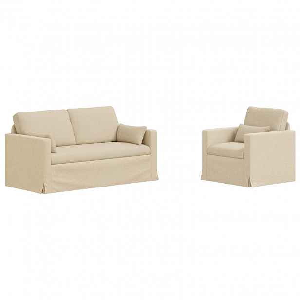 vidaXL Set pohovek 2 ks Krémová textil