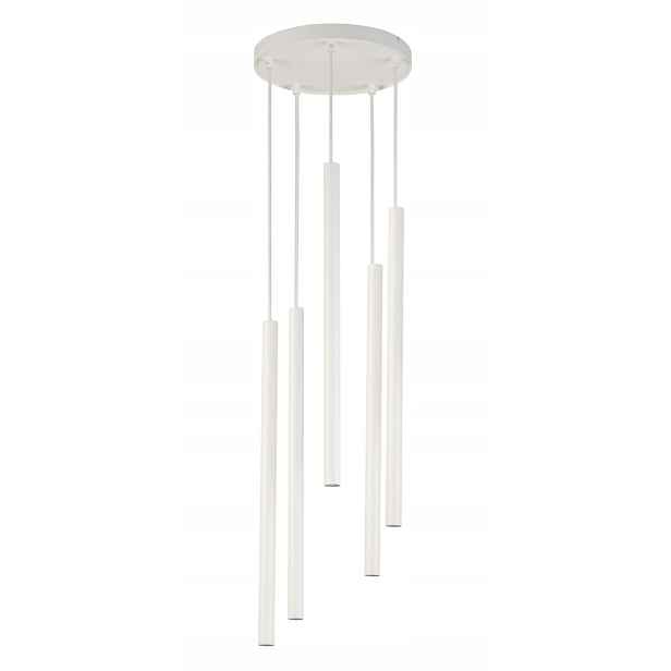 Moderní dekorativní závěsná lampa, kulatá, bílá, nad stůl, 5 bodů Sigma