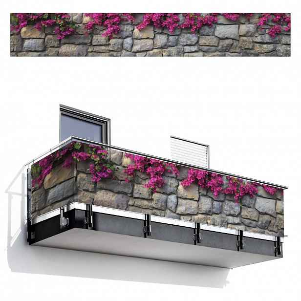 MuchoWow BALKONOVÁ ZÁSTĚNA Bougainvillea - Kamenná zeď - růžová 500x80 cm