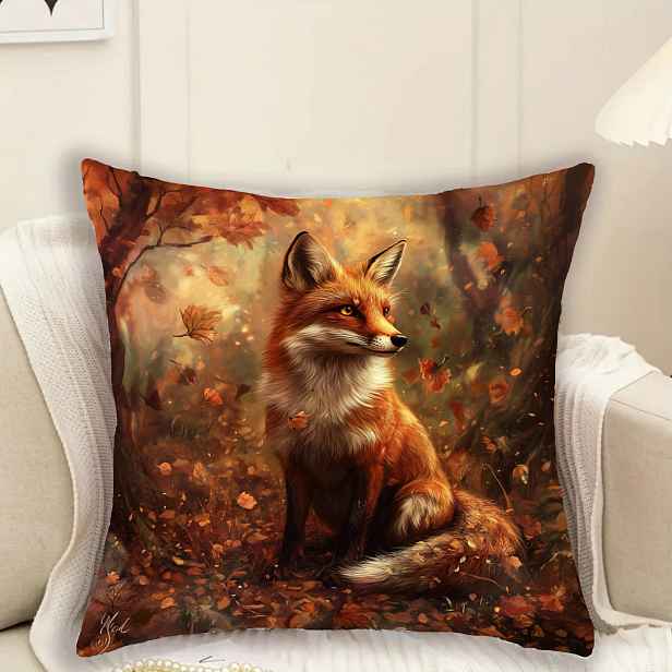 TEMU 1 ks Podzimní polštářový potah s lišky, 45,72x45,72 cm, měkká a hladká polyesterová fleece látka, jednostranný tisk, zipové zapínání, vhodný do