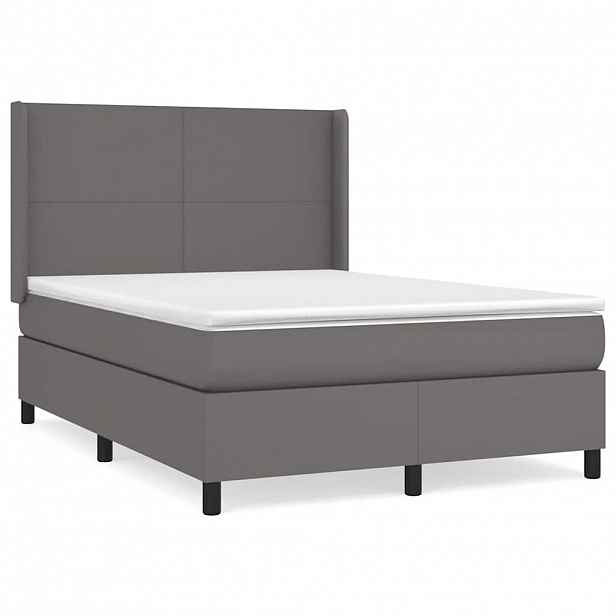 vidaXL Box spring postel s matrací šedá 140x200 cm umělá kůže