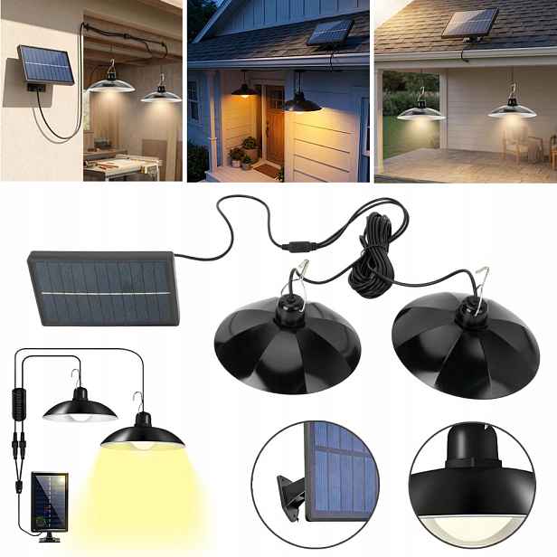 Dvojitý lustr Solární Lampa Led Panel Ovladač Automatické osvětlení
