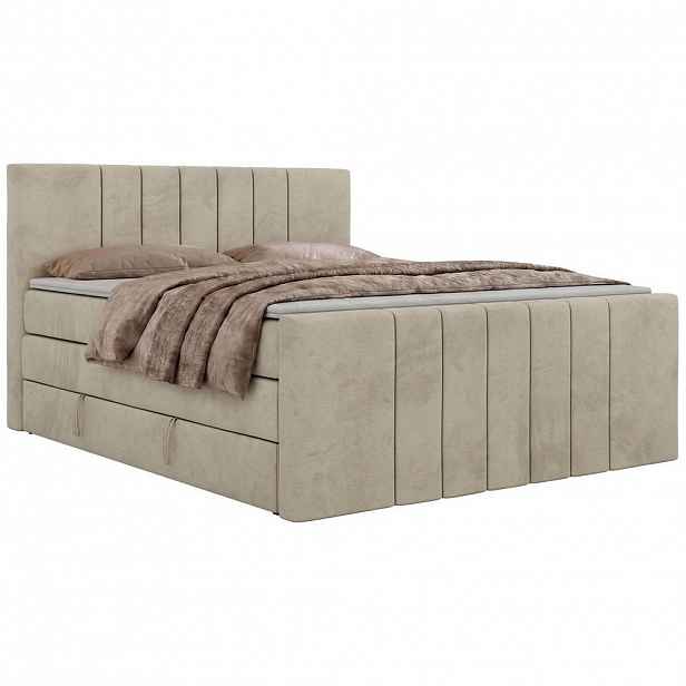 MKS POSTEL BOXSPRING INERO DUO KING 180/200 - Béžová Samet - Topper Visco - H3