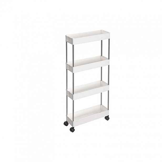 Úzký pojízdný úložný vozík 4 patra – bílý, 40×13×86 cm