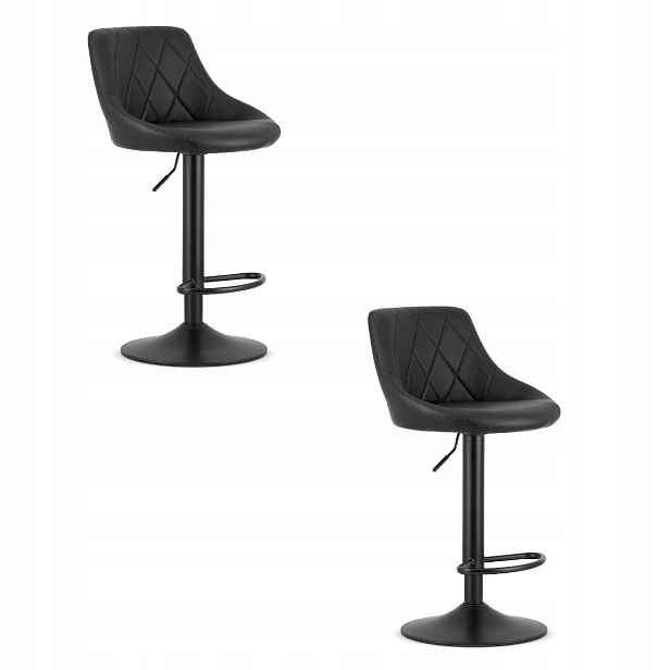 2X Sada Barová Židle Kuchyňská Barová Židle 105 CM Černá Do Kuchyně Otočná