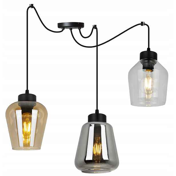Závěsné Stropní Svítidlo Lustr Pavouk Trojitá Elegantní Skleněná Lampa