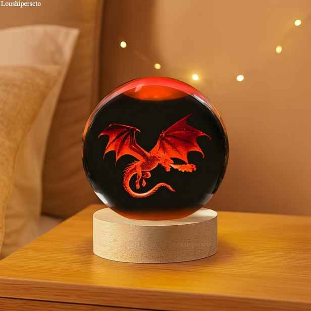 TEMU Unikátní 3D LED křišťálové noční světlo s draka, dekorace do ložnice, dárek k narozeninám, výročí, Valentýnu, Dni , Vánocům, promoci, svátku,