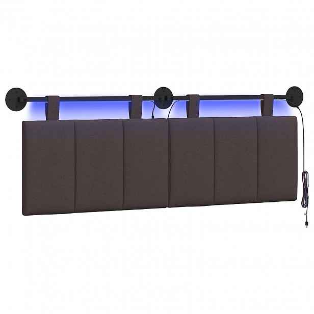 vidaXL Závěsné čelo postele S LED osvětlením Tmavě hnědá Textil