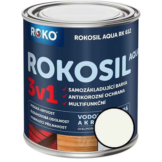 Barva samozákladující Rokosil Aqua 3v1 RK 612 1000 bílá, 0,6 l