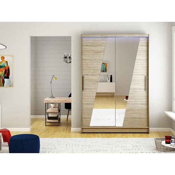 Šatní skříň 120 cm se zrcadlem a LED osvětlením GASPARA 8 - dub sonoma