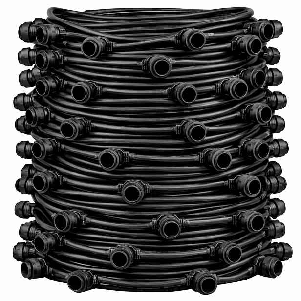 Easy Fix světelná girlanda, venkovní, 50 m, pro 100 žárovek E27, černý kabel, IP67, bez žárovek, cívka