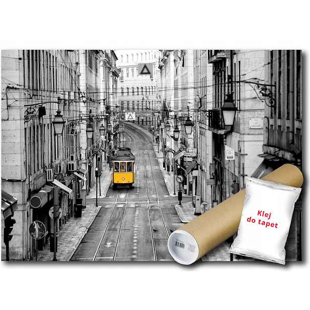 Vinylová fototapeta Lisabon město tramvaj ulice Čb výhled 152x104