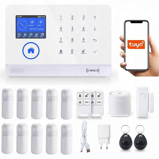 Bezdrátový LCD Alarm 2.4' Gsm WiFi Tuya Smart 10xPIR