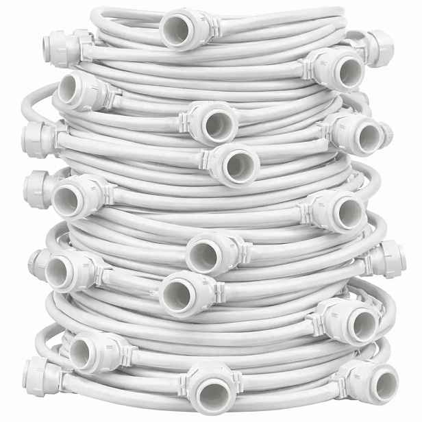 Easy Fix světelná girlanda, venkovní, 50 m, pro 50 žárovek E27, bílý kabel, IP67, bez žárovek, cívka