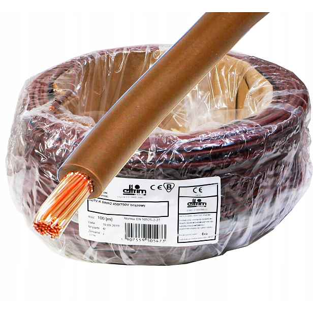 Kabel Lgy 1x 6 mm hnědý 750 V měděný 100 m