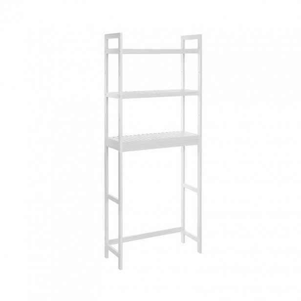 Police z bambusu a oceli, 3 patra, bílá, 63×26×170 cm