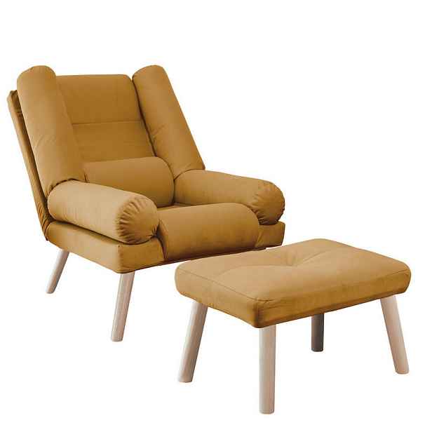 Idohome RELAXAČNÍ KŘESLO LILA s podnožkou, 75/75/95 cm, hořčicové