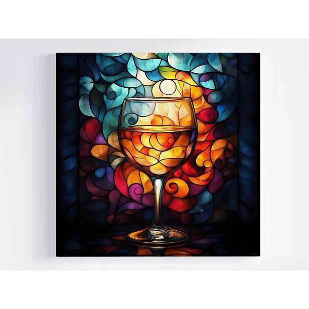 Obraz Na Plátně Canvas Barevný Vitráž Sklo Mozaika Víno Sklenička 50x50
